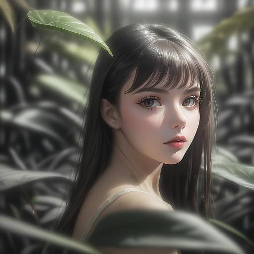 Portrait of Young Woman with Leaf in Hair