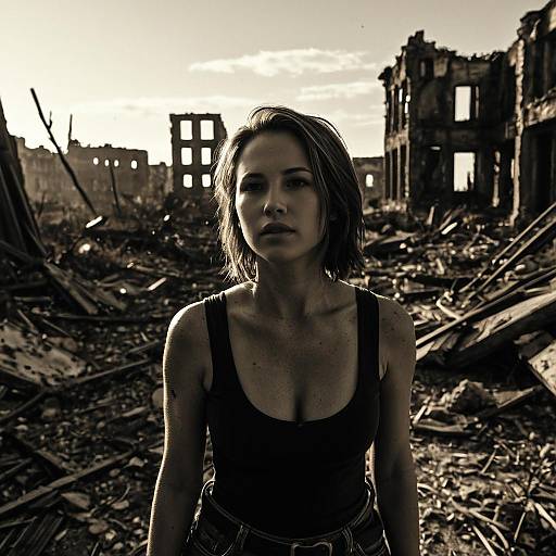 Woman in Sepia-Toned Post-Apocalyptic Ruins