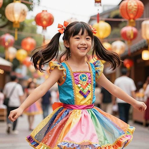 Smiling Asian Girl in Festival Attire