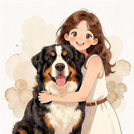 Joyful Girl and Bernese Mountain Dog
