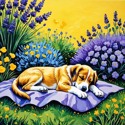 Whimsical Two-Tone Puppy in a Garden