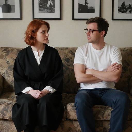 Intimate Moment on a Patterned Couch