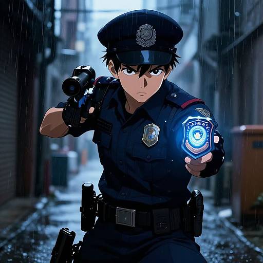 Futuristic Anime Police in Action