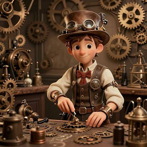 Steampunk Inventor Kidd in Workshop