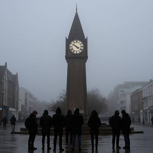 Foggy Teardrop Clock Tower Scene