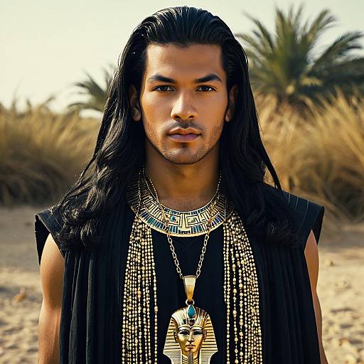 Young Man in Egyptian King Costume Outdoors