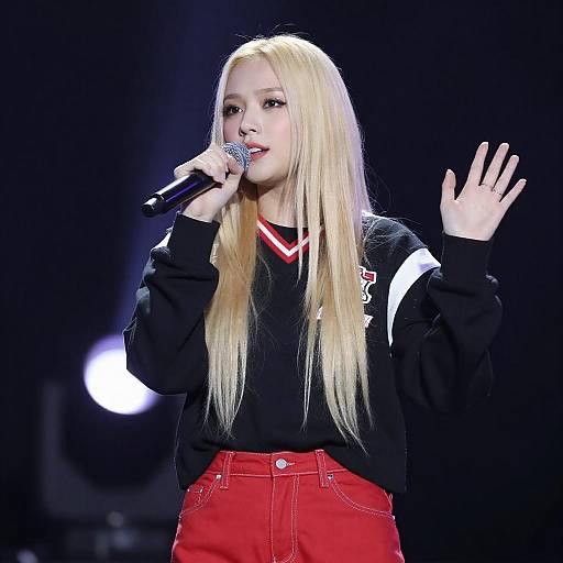 Young Blonde Singer Performing on Stage
