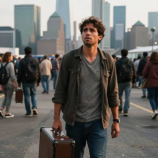 Immigrant at City Port at Dawn