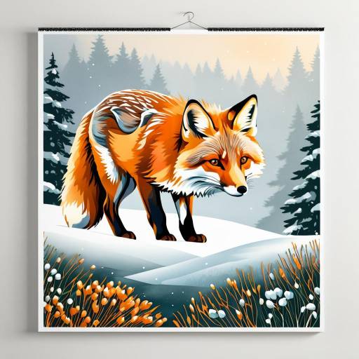 Detailed Fox Print on Calendar