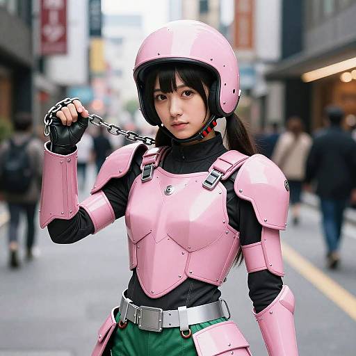 Photorealistic Girl in Pink Armor