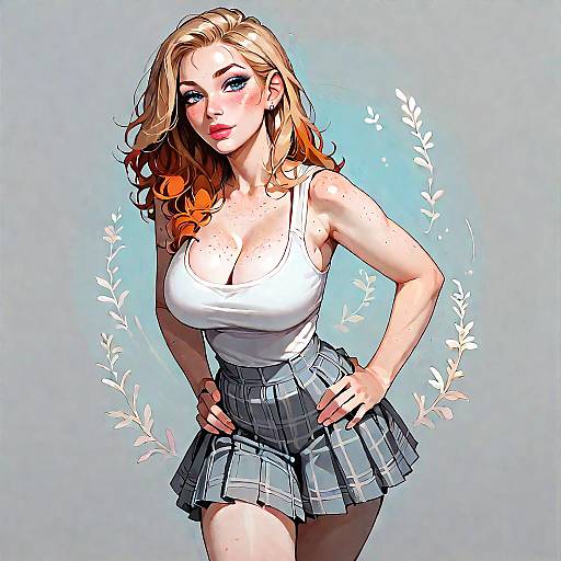 Blonde Woman in Pleated Skirt