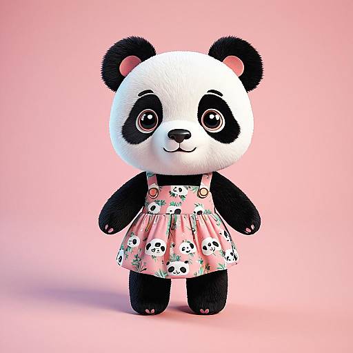 Cute 3D Cartoon Panda in Floral Dress