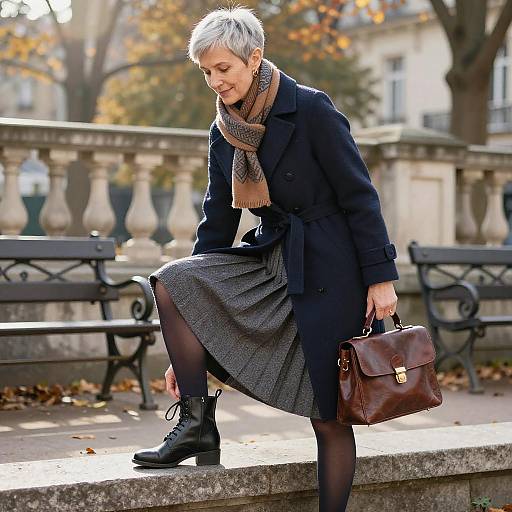 Elegant Eastern European Woman in Autumn Park