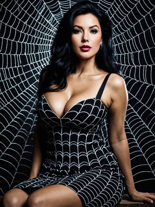 Woman in Spider Web Pattern Dress