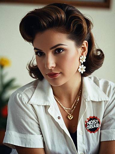 Retro Style Woman in White Shirt with Jewelry