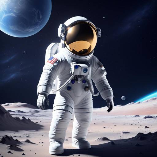 Astronaut on Lunar Surface with Planetary Background
