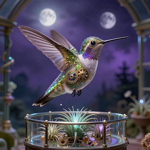 Celestial Hummingbird in Nebula Oasis