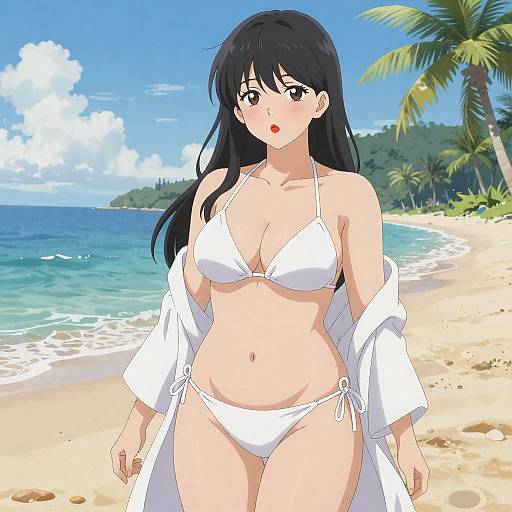 Flirtatious Beach Goddess in Anime Style