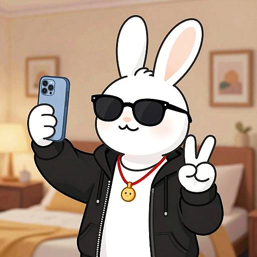 Anthropomorphic Rabbit Taking Selfie