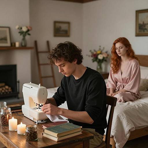 Intimate Scene in a Rustic Bedroom