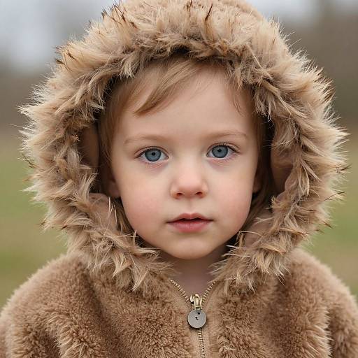 Child in Furry Brown Outfit with Hood