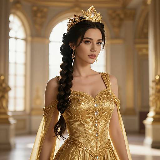 Regal Woman in Gold Fantasy Costume