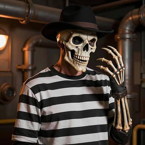 Male Monster with Skeletal Face and Black Hat