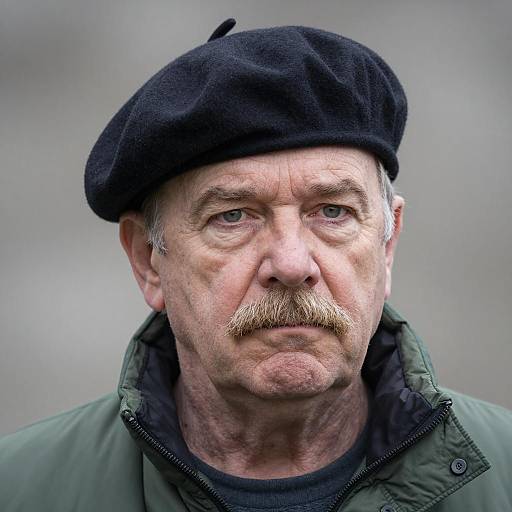 Portrait of Older Man in Beret and Puffer Jacket