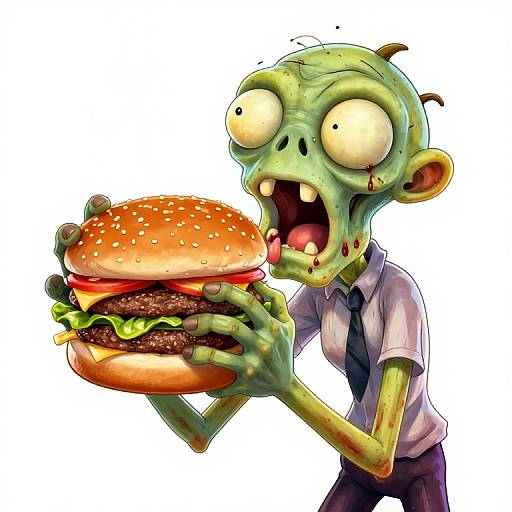 Playful Zombie Eating Juicy Burger