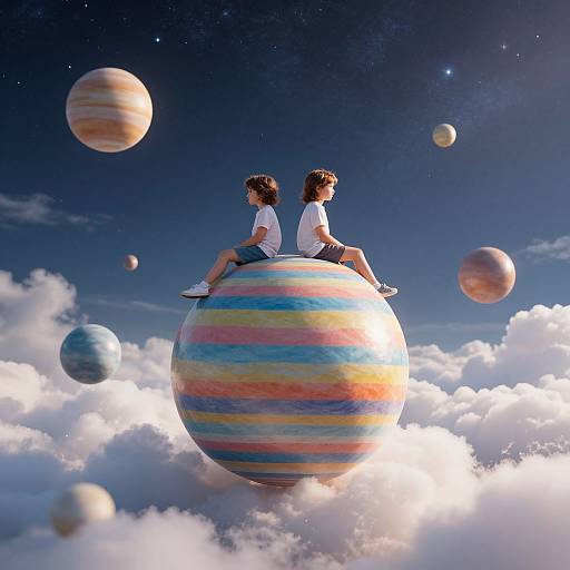 Children on Floating Striped Spheres