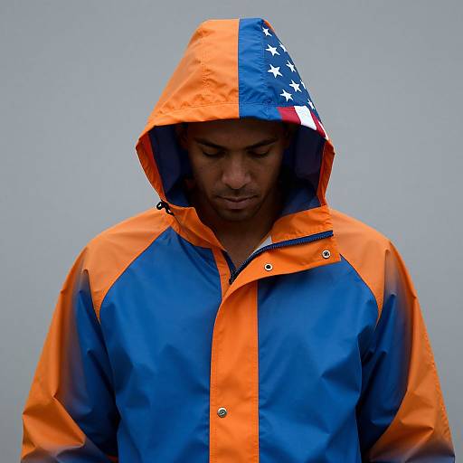 Man in Patriotic Raincoat