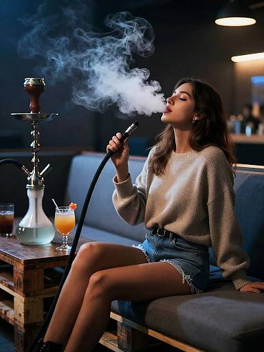 Cozy Hookah Lounge: Chestnut-Haired Woman