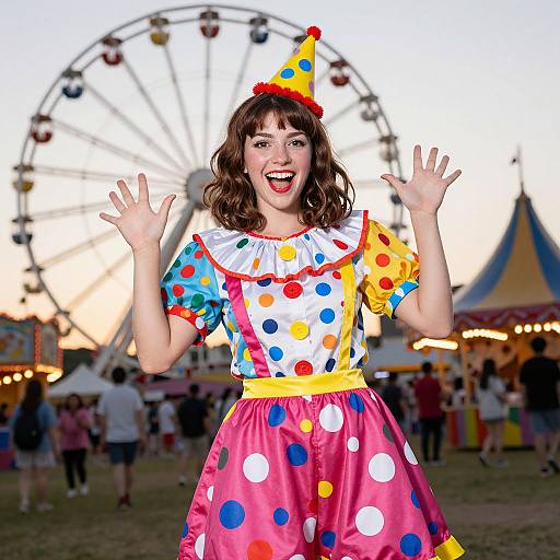 Joyful Clown Girl at Sunset Carnival
