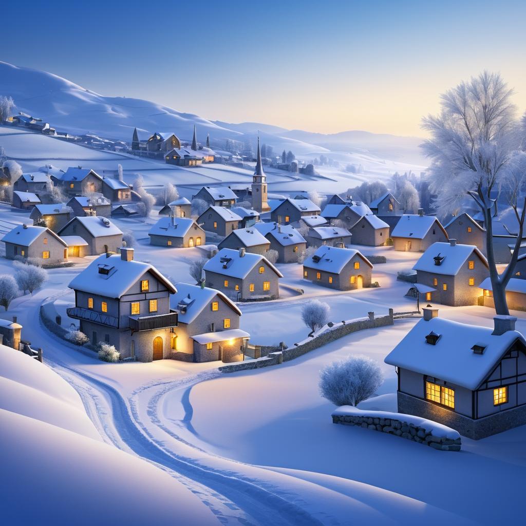 Serene Winter Village at Dusk