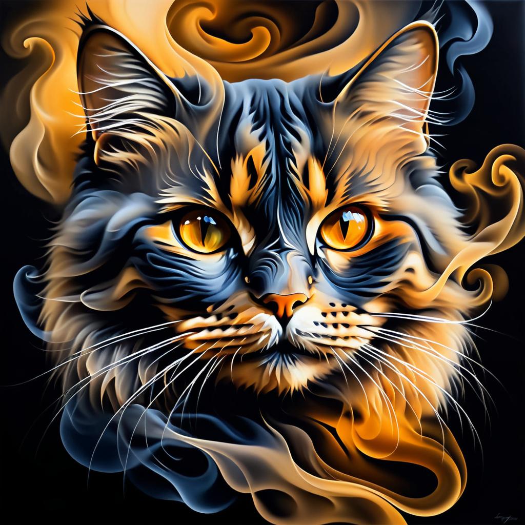 Realistic Cat Face in Smoke Art