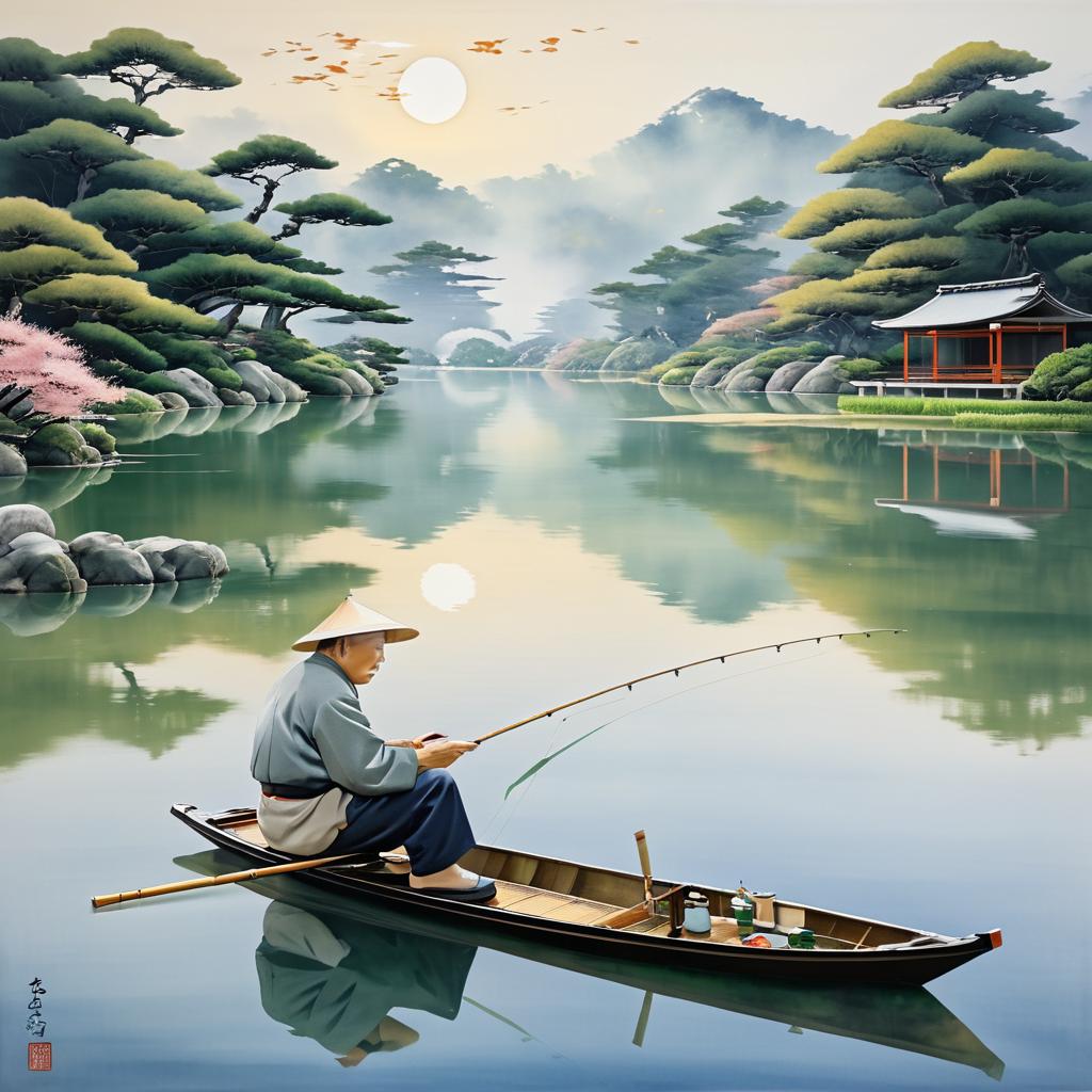 Elderly Fisherman in Serene Japanese Art