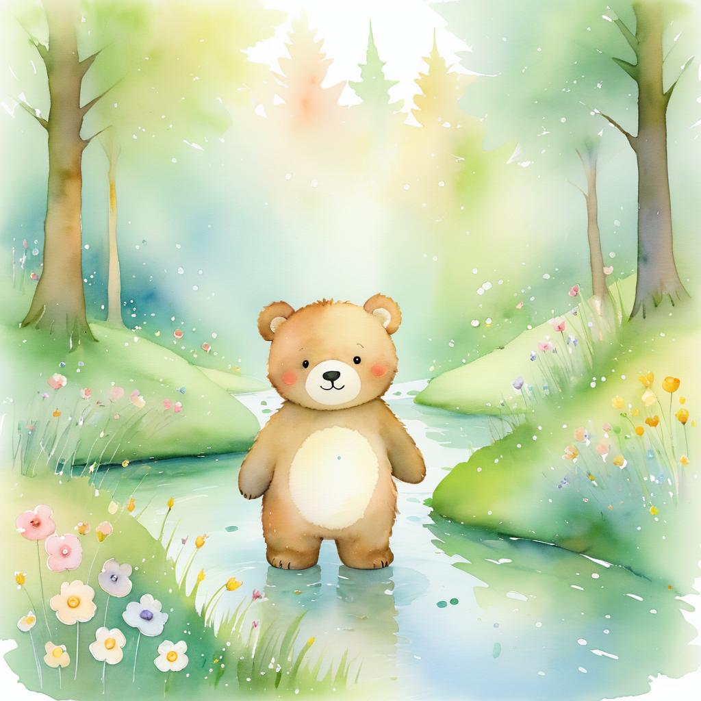 Whimsical Bear in a Magical Landscape