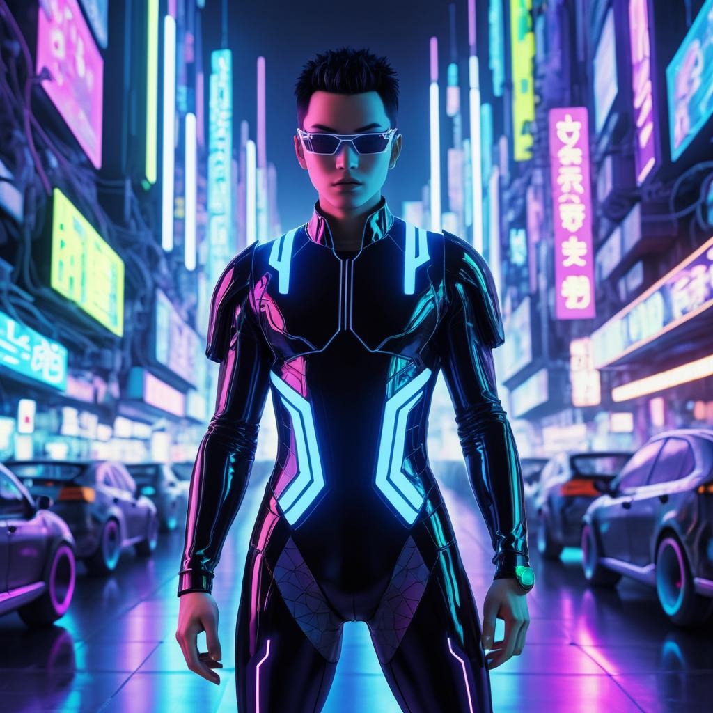 Cybernetic Hacker in Neon Dystopia