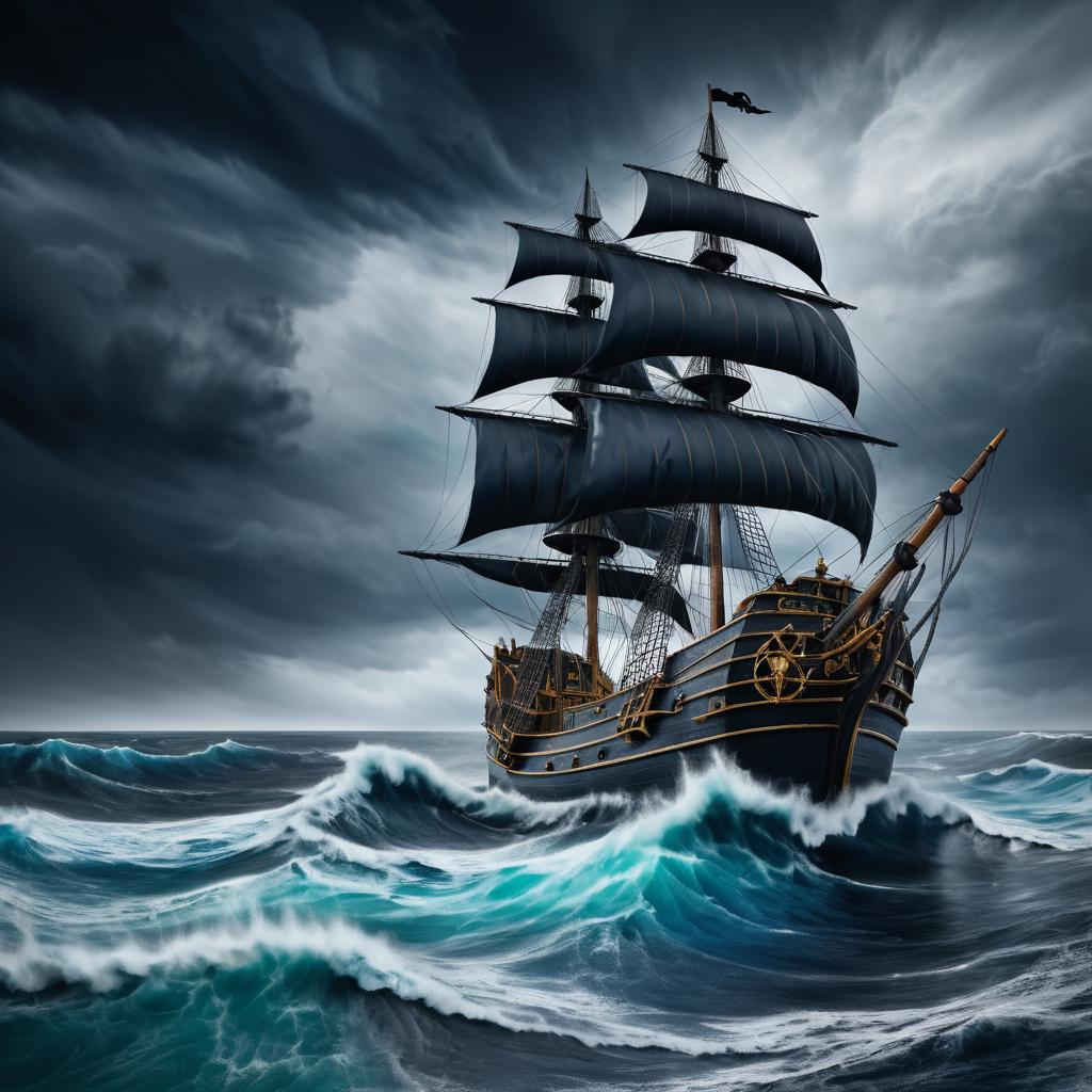 Dramatic Pirate Ship in Stormy Seas