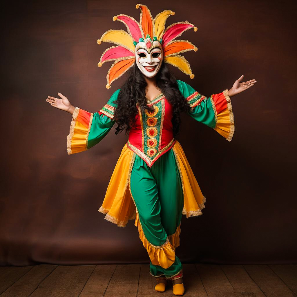 Colorful Kostüm Performer with Wooden Mask