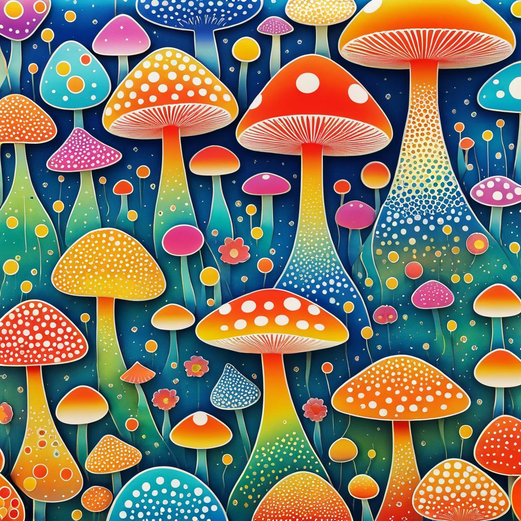 Psychedelic Encaustic Garden of Mushrooms