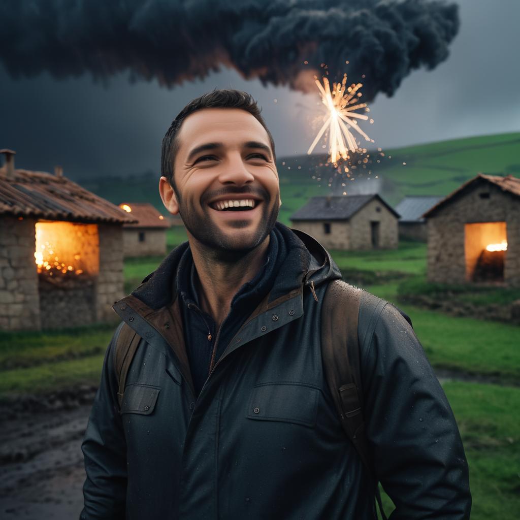 Cinematic Portrait of Joy Amidst Ashes