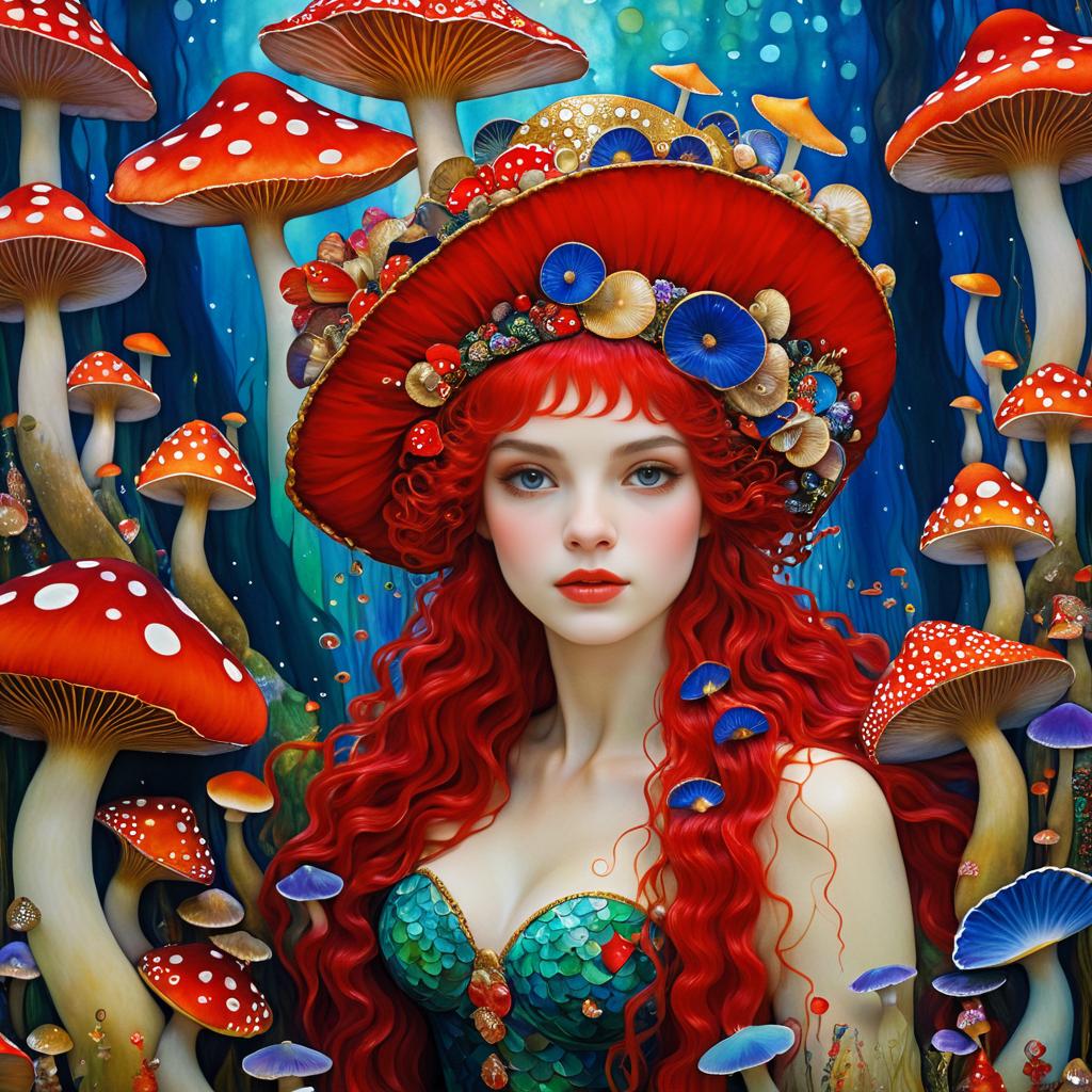 Whimsical Mermaid with Mushroom Hat