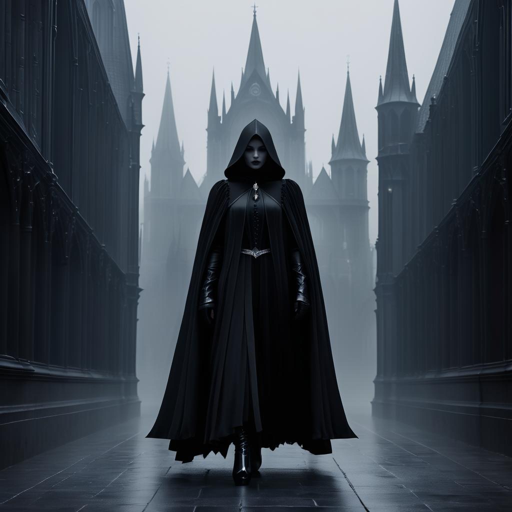 Elegant Vampire Walking in Foggy Town