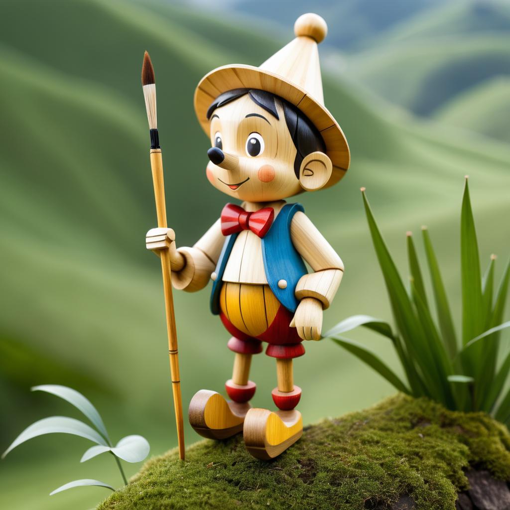 Whimsical Bamboo Pinocchio on a Hill