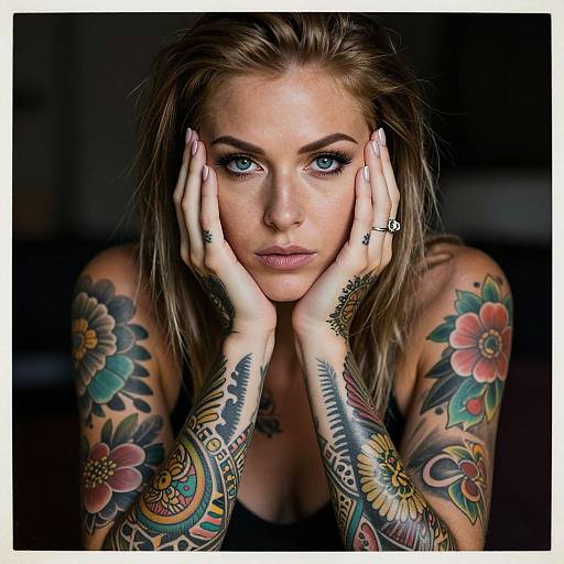 Intense Tattooed Woman Portrait