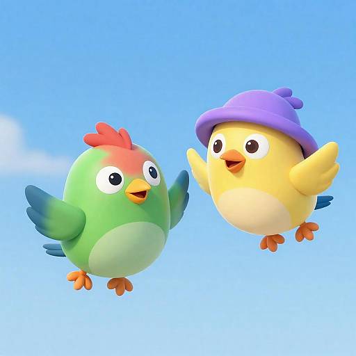Colorful Cartoon Birds Flying