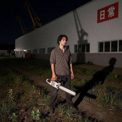Mysterious Man on Grassy Path at Night
