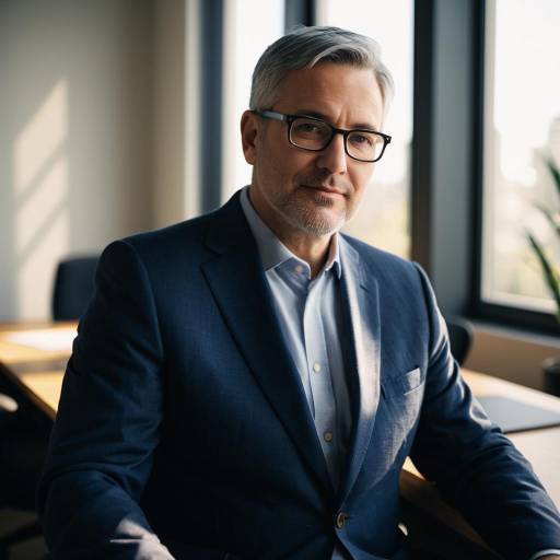 Middle-aged Man in Navy Suit in Modern Office