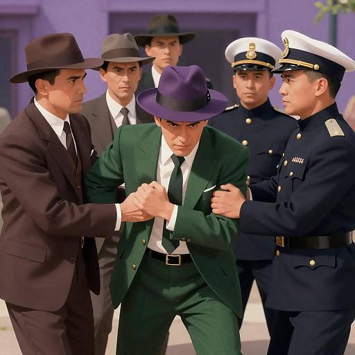 Intense 1940s Movie Scene Illustration